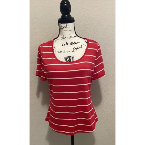 Shein Red & White Striped Short-Sleeve Scoop Neck T-Shirt Size 1X - Picture 1 of 5